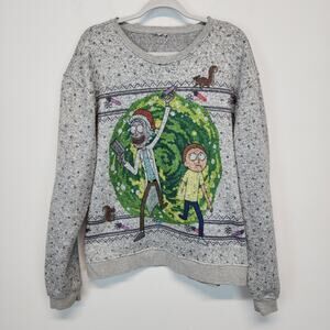 Rick & Morty Graphic Sweatshirt Adult 2XL Crewneck Gray Holiday Pickle Squirrel